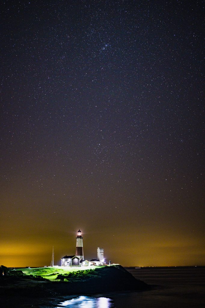 Montauk light house under the stars on a clear night.