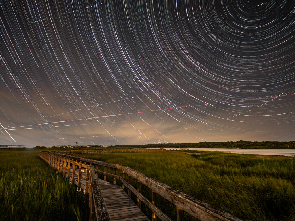 Star Trails and shooting stars over Munn Point Southampton